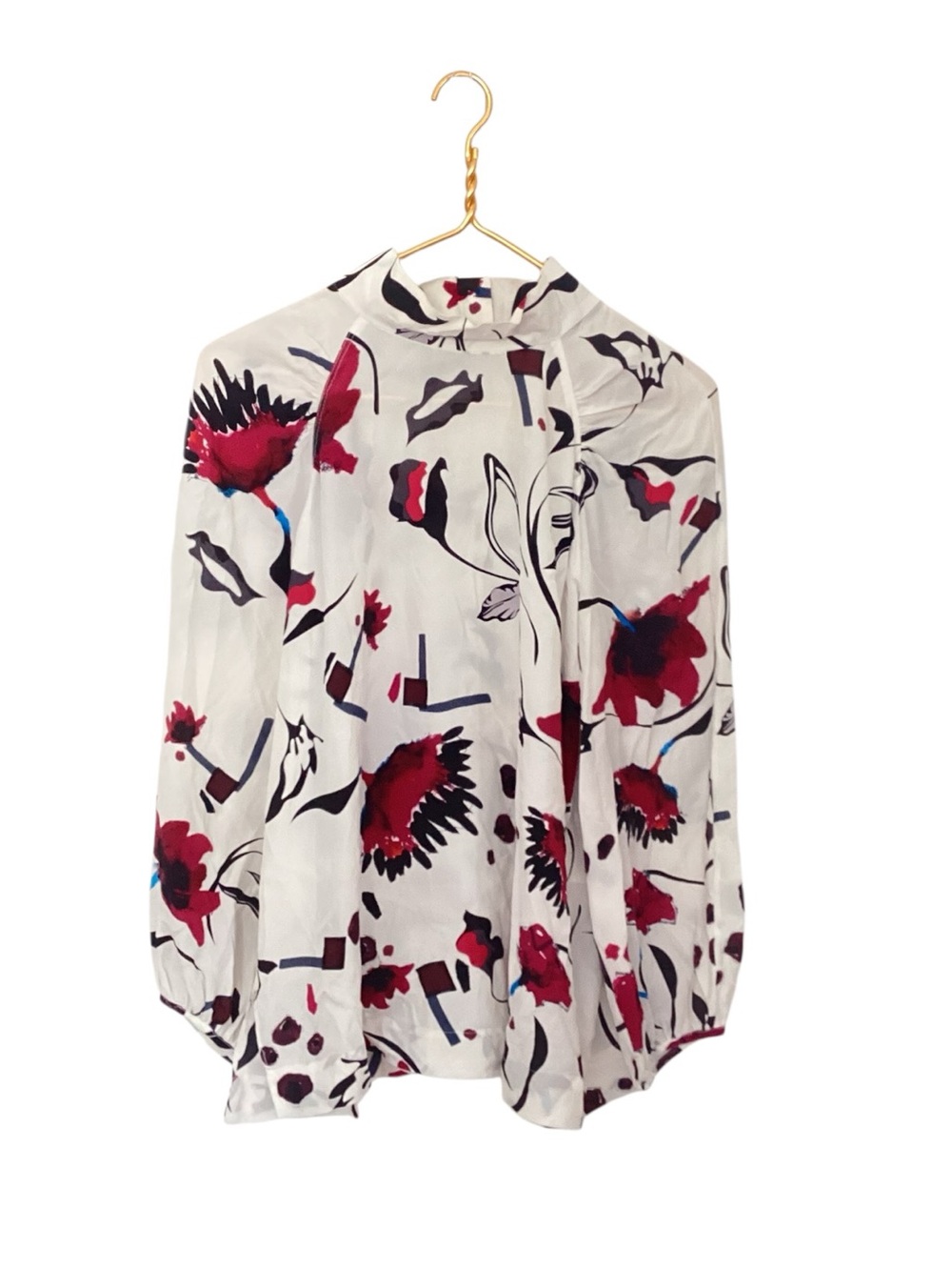 Dorothee Schumacher 100% Silk White Red Floral Print Long Sleeve Size 3 | US M